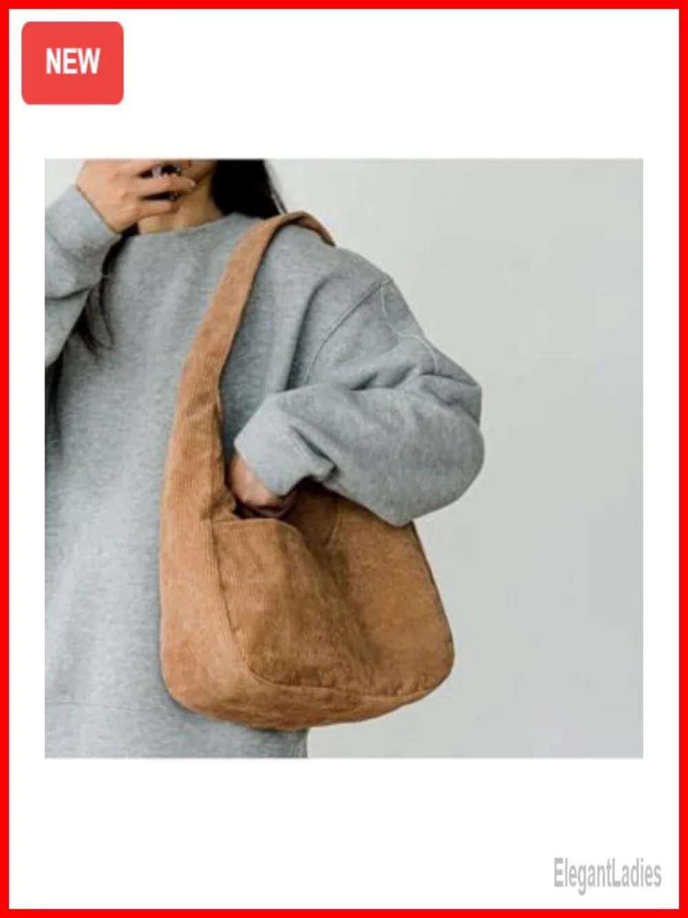 Corduroy Hobo Bag Multiple Pockets Casual College Tote Shoulder Bag